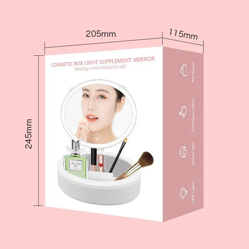 LED Makeup Mirror Desktop Girls Dormitory With Light Storage Box