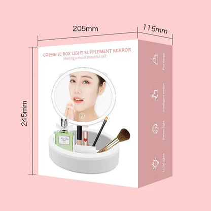 LED Makeup Mirror Desktop Girls Dormitory With Light Storage Box